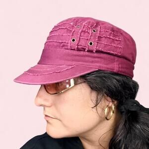 Y2k red distressed military hat